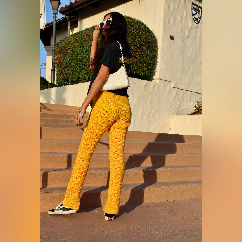 Yellow fashion flare pants outfit